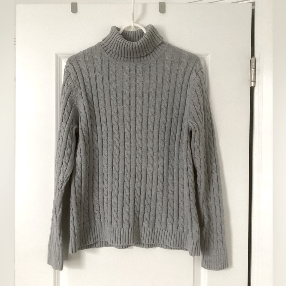 L.L. Bean Gray Cable Knit Turtleneck Sweater